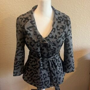 Sandro Belted gray and black leopard print jacket